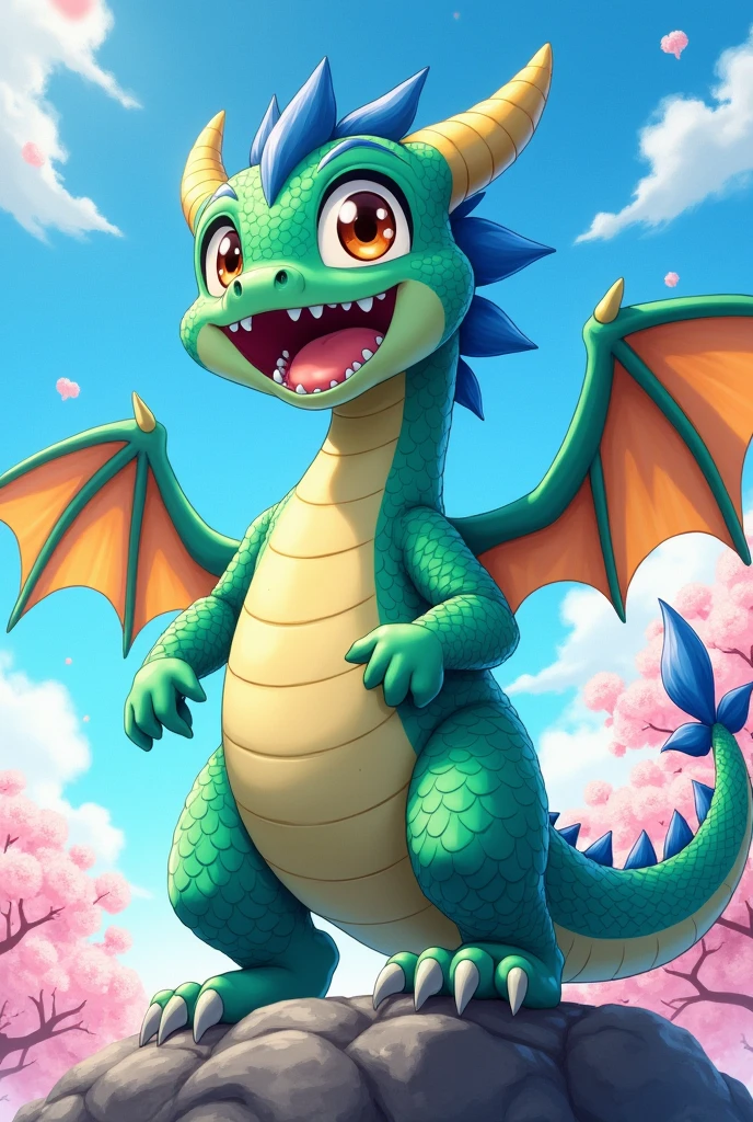 You are a popular manga artist. Create a character that meets the following conditions.
Objects that appear in the image.(or person)、Their pose, eye and looks、Light condition、background、angle、Painting style, etc.、Consider without leaking。
**prompt**
「Energetic and strong-looking dragon character、Designed in Japanese manga style、Colorful and friendly expression、Detailed scales、明るいbackground」