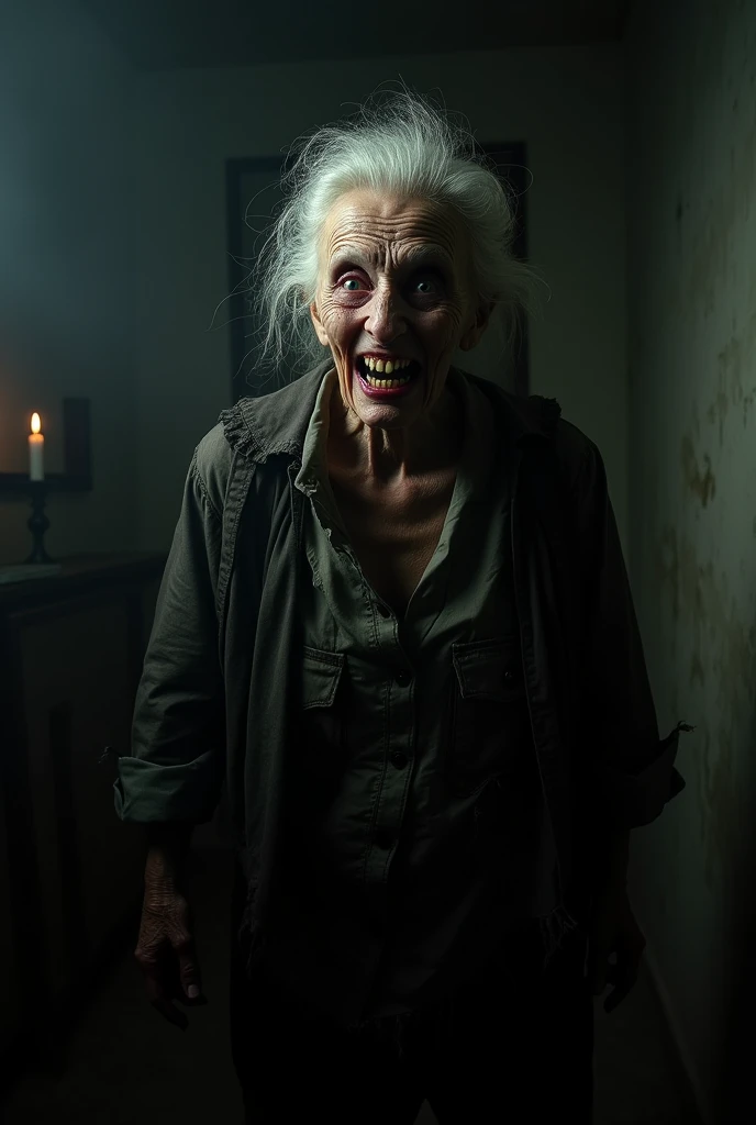 A horror grandmother looking very scary at me