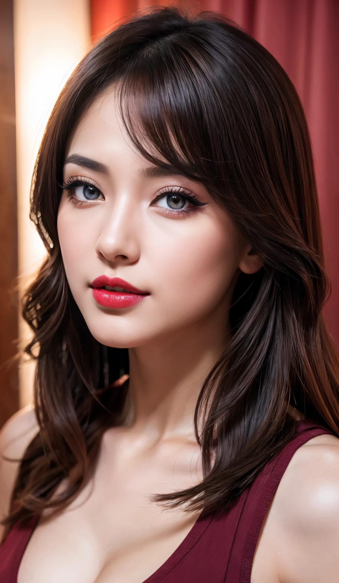 SAKURA, CG 8k ultra-realista, beautiful woman, seductive eyes, make-up, red lips, casual clothes