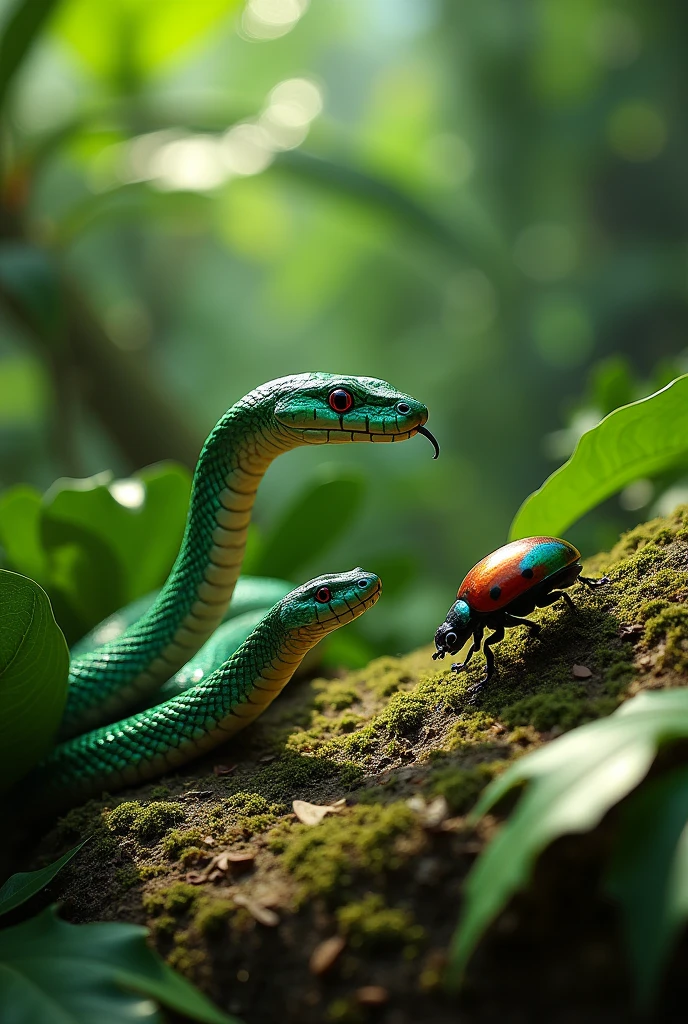 a snake and a beetle together in a lively more animated way
