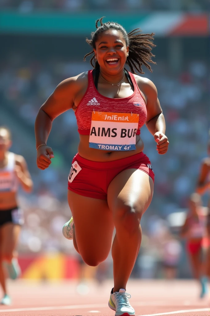 running fat Olympic athlete,swaying breasts,fat female Olympic 1500m race,with Plump breasts, super breasts, huge breasts, big breasts,a large breasts, big breasts!, thicc,alluring plus sized model, voluptuous body