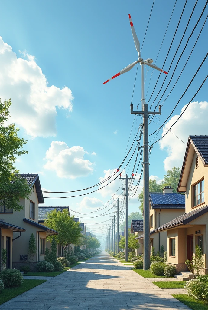 (photorealism:1.2), A design for a plan to implement wind energy in a functioning neighborhood of poles.
I want a plan