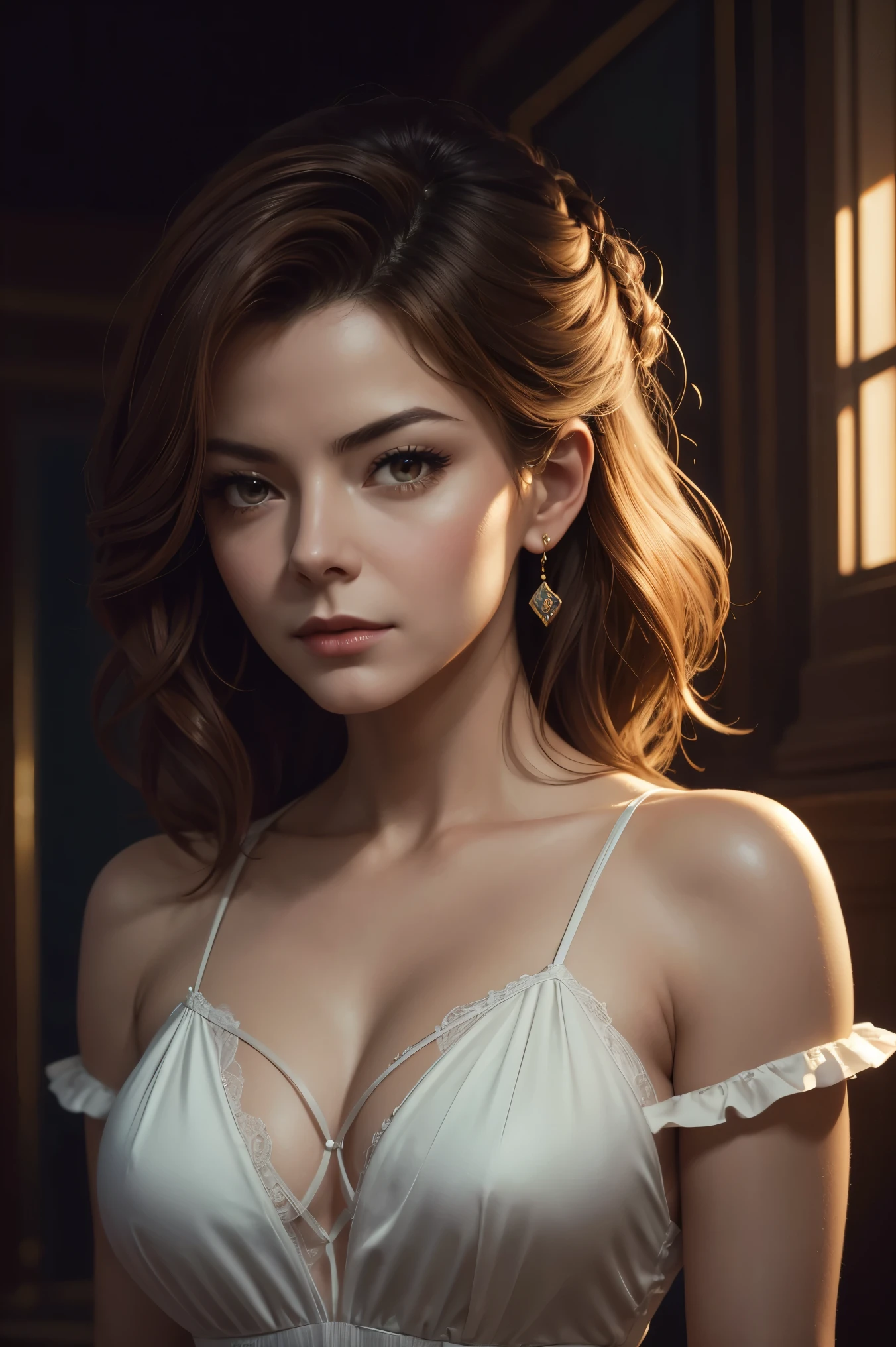 Silvia Navarro, sexy clothes, Portrait of character, 3 9 9 0 s, shorth hair, intrikate, chic, highy detailed, digitalpainting, art station, conceptual artwork, Soft, sharp focus, illustration, arte por wlop, Charlie Bowater e Alexandra Fomina