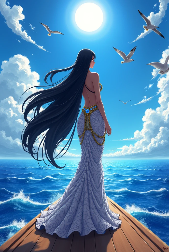 One Piece,Hancock stands at the bow of the ship.