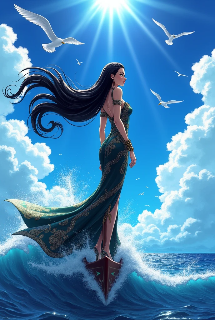 One Piece,Hancock stands at the bow of the ship.