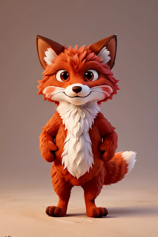 an illustration of a cunning fox, with its vibrantly textured and detailed red fur. The entire figure exudes a playful charm, with every hair meticulously crafted to give the character a sense of life and movement