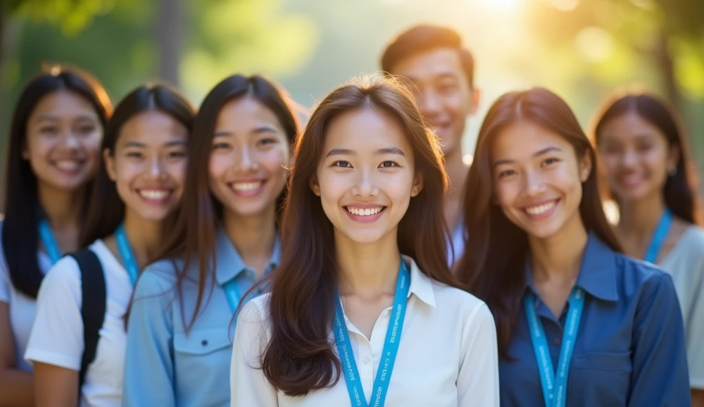 (Masterpiece), (very complicated:1.3),(realistic),look at viewer,Portrait,Group photo of people,(Thai face),accountants, computer staff, cashiers,electricians,(Hanging a blue student ID lanyard),Big smile, outdoor, weak sunlight,ภาพถ่ายมืออาชีพของผู้ชายที่Amazingอย่างละเอียด ,ภาพถ่ายมืออาชีพของผู้ชายที่Amazingอย่างละเอียด,Sharp focus, Amazing, won, movie light, Volume dtx,(Film texture, blurred background, The foreground is blurry., Bokeh, depth of field,Motion blurred image:1.3)