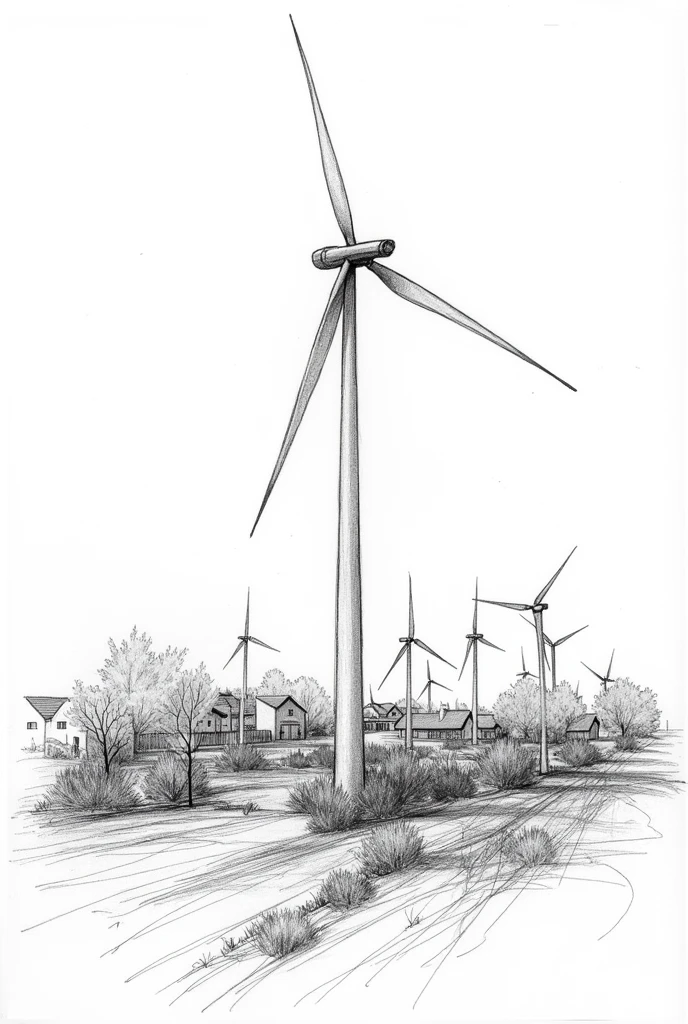 (photorealism:1.2), A design for a plan to implement wind energy in a functioning neighborhood of poles.
I want a plan (ONLY BLACK LINES AND WHITE BACKGROUND) IT SHOULD LOOK LIKE IT WAS DRAWN BY A PERSON
THE MILL SHOULD BE MORE VISIBLE CONNECTED TO THE POSTS IN A PROPER WAY
AND THE POSTS