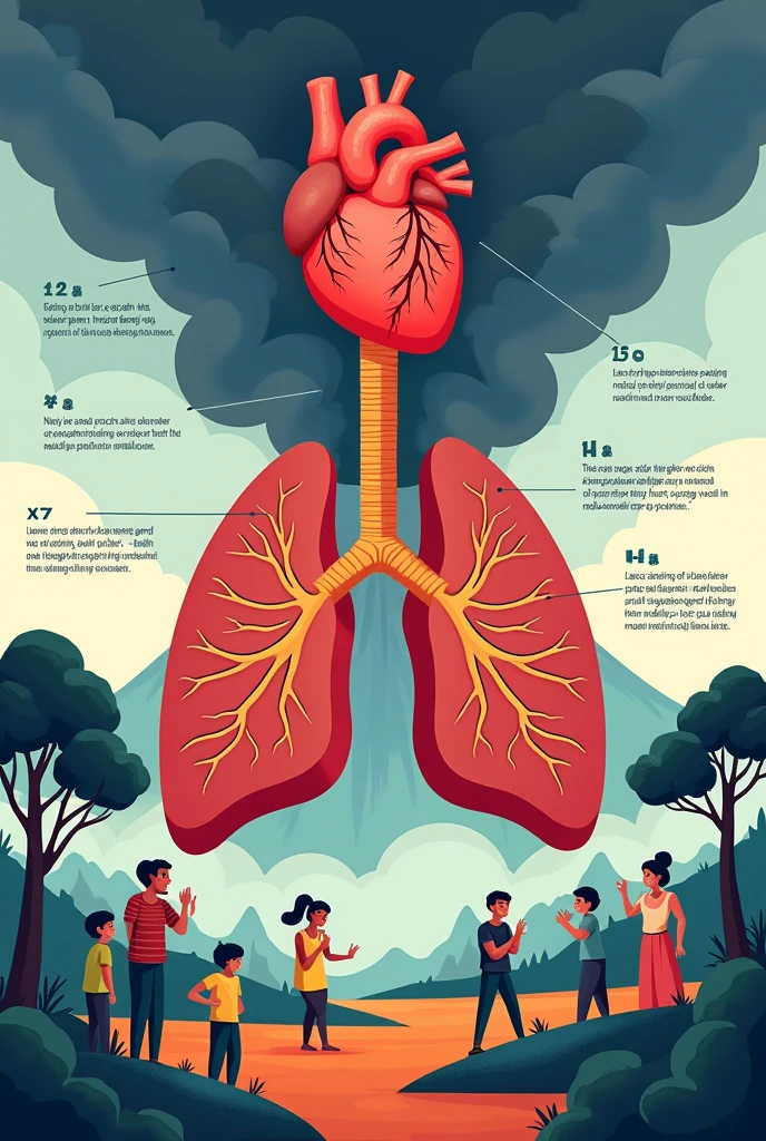 create a Respiratory and Circulatory Diseases POSTER that SUPER EASY TO DRAW about the effect of VOLCANIC SMOG in Respiratory and Circulatory system.