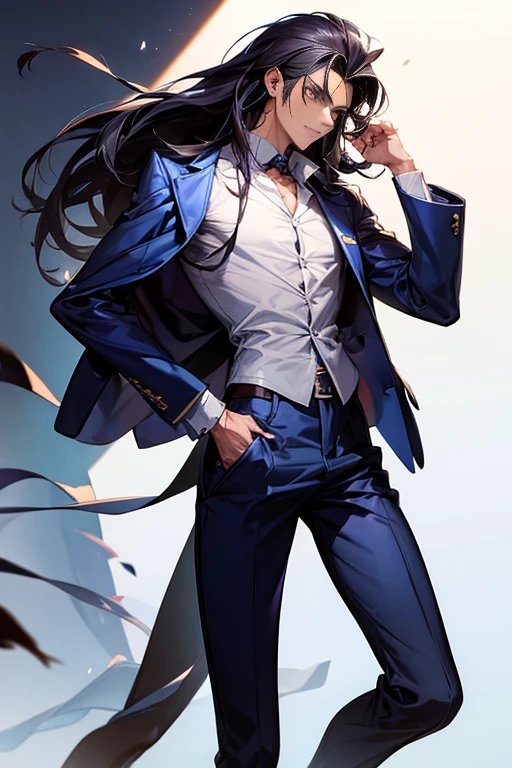 high school student,height: 175cm,Practical Muscles,Slim Macho,Domon Kash,Old scar on left cheek,Anatomically correct, Corruption, Attention to detail, Textured skin, Ultra-high resolution, High School Uniform、Navy blue blazer,White shirt,Grey slacks,Leather shoes,Textured skin, Ultra high definition, A series of character actions, Japanese illustration style,