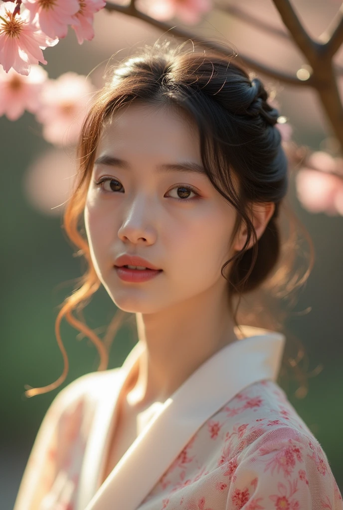 An elegantly dressed Japanese woman in natural light、Close-up of breasts and pussy、It shows her inner peace and outer charm.。It's erotic.。It's almost naked、It's skewed