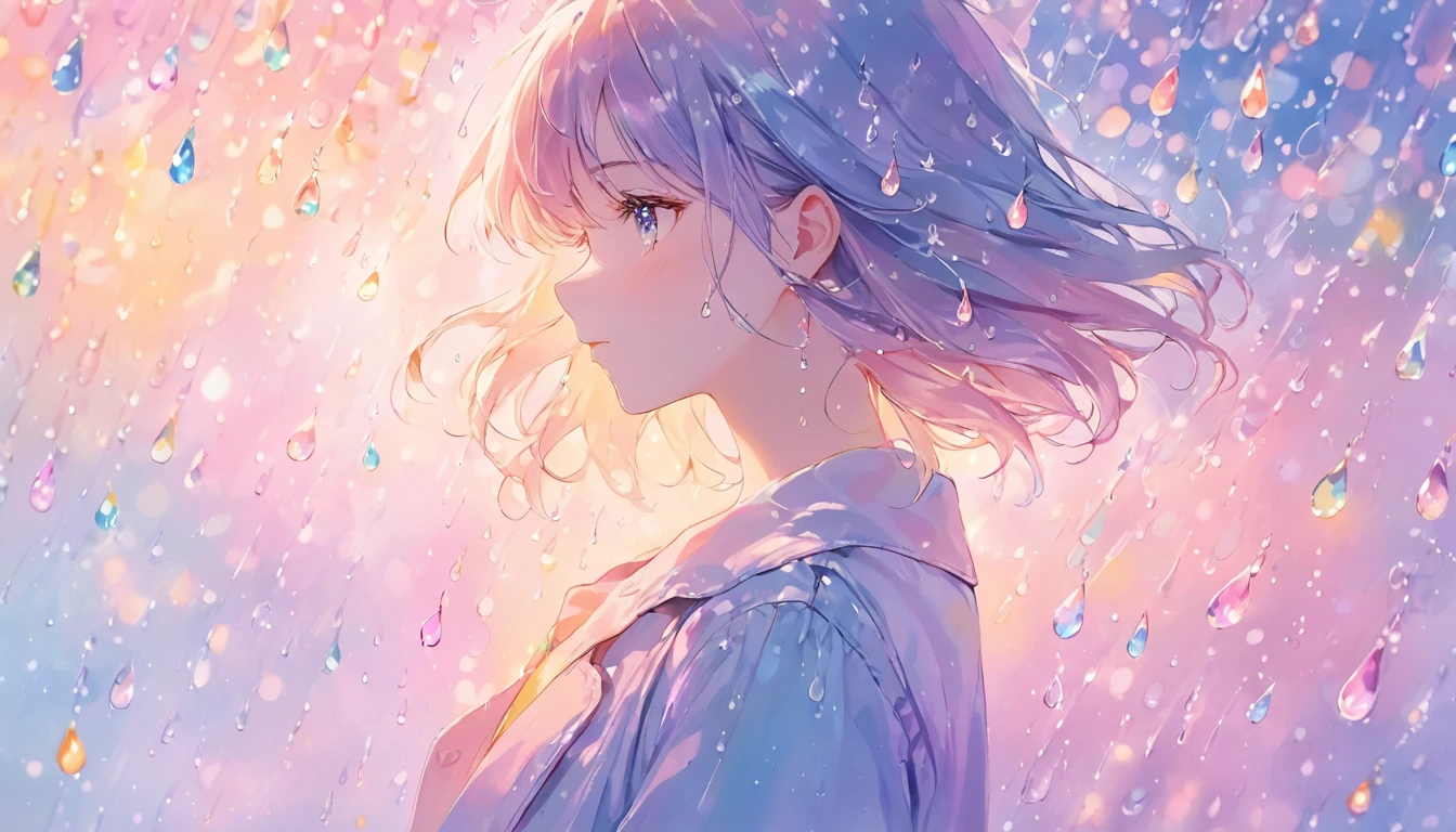 Bright design, pastel colour, Drops of ink, Spring lights, one person's