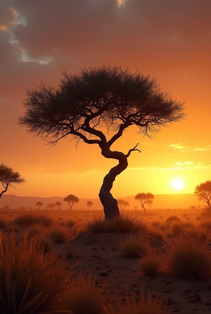 Let's delve deeper into the description of the image!
The tree:
* Roots: Though not visible, the roots of the tree probably extend deep into the soil, seeking water and nutrients. This image evokes the idea of the tree's resilience and adaptation to the environment.
* twigs: The twisted branches suggest that the tree has been through many years, resisting strong winds and adverse weather conditions. The direction of the branches may indicate the predominant wind direction in the region.
* Sheets: The leaves of the tree, though not visible due to the silhouette, are probably small and adapted to conserve water, a common feature in trees of dry regions.
The sky:
* clouds: Although there are no visible clouds in the image, the absence of them may indicate a calm and rainless afternoon, typical of arid regions.
* colors: The gradient of colors in the sky, from intense orange to yellow, may suggest the presence of dust particles in the atmosphere, scattering sunlight and creating a spectacular visual effect.
The Field:
* vegetation: Beyond the tall grass, there may be other smaller plants or shrubs scattered across the field, forming a complex ecosystem.
* 独奏: The soil of the field, although not visible, it is probably sandy and poor in nutrients, typical of dry regions.
Atmosphere and Feelings:
* loneliness: The tree solitária no campo evoca uma sensação de isolamento e solidão, but also strength and resilience.
* tranquillity: The absence of movement and the serene sky convey a sense of peace and tranquility.
* hope: the sunset, with its warm and vibrant colors, may symbolize the end of a day and the beginning of a new one, conveying a sense of hope and renewal.
Possible Interpretations:
* Life Cycles: The tree, with its deep roots and twisted branches, may represent the strength of life and the ability to overcome challenges. the sunset pode simbolizar a passagem do tempo e a inevitabilidade da mudança.
* Connection with nature: The image can be seen as a celebrati