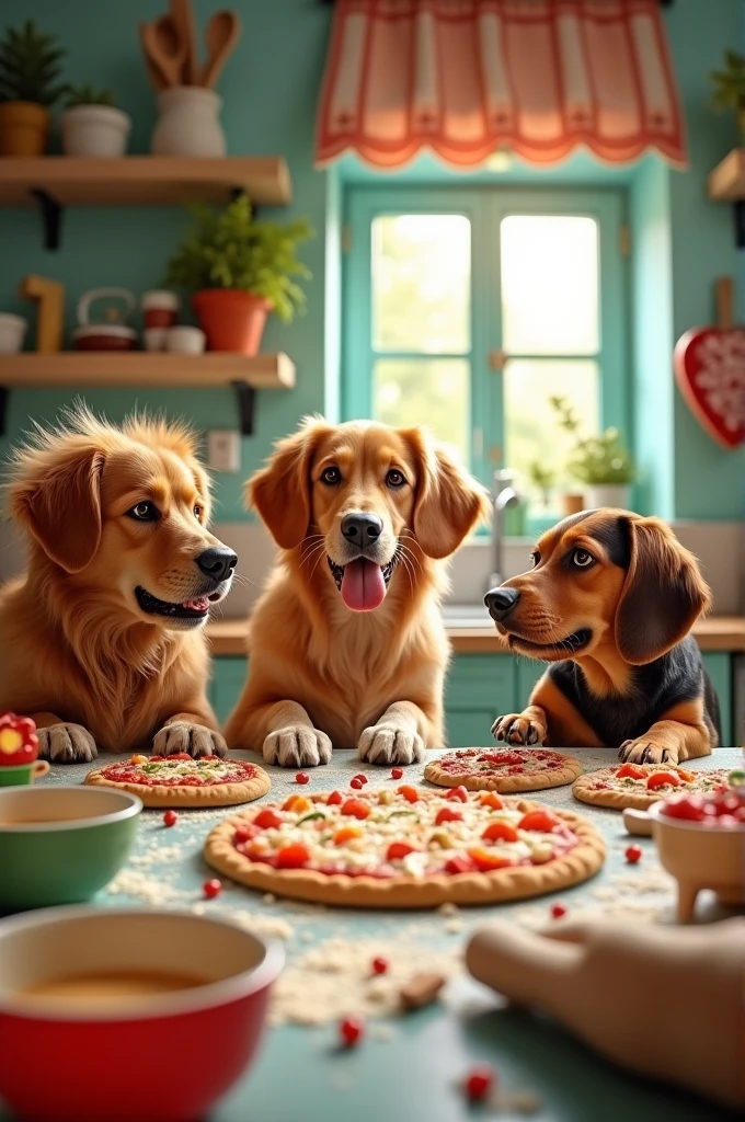 Dogs making pizzas