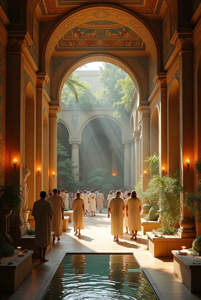 Surrounding it were galleries and rooms, likely used for changing or rituals, suggesting that this was not just a bath, but a center of religious and social activity.