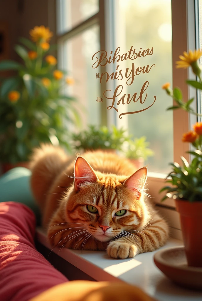 but that the cat is orange and the text is in Spanish