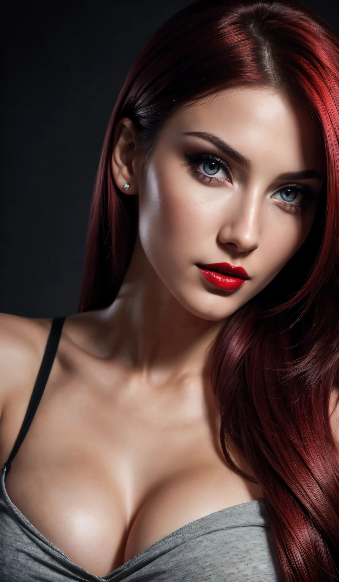 Katarina, CG 8k ultra-realista, beautiful woman, seductive eyes, make-up, red lips, casual clothes