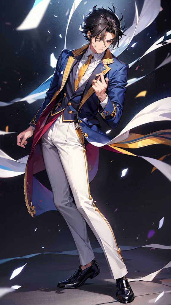 high school student,Black Hair,height: 175cm,Practical Muscles,Slim Macho,Domon Kash,Old scar on left cheek,Anatomically correct, Corruption, Attention to detail, Textured skin, Ultra-high resolution, High School Uniform、Navy blue blazer,White shirt,Grey slacks,Leather shoes,Textured skin, Ultra high definition, A series of character actions, Japanese anime illustration style, A little young