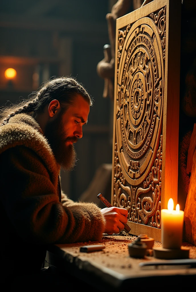 Viking Vegvisir and other symbols carved in wood