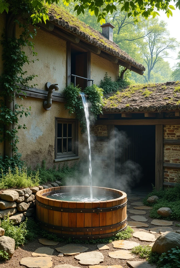 Water was drawn from an adjacent well, and a clever drainage system ensured that the bath remained clean and functional.