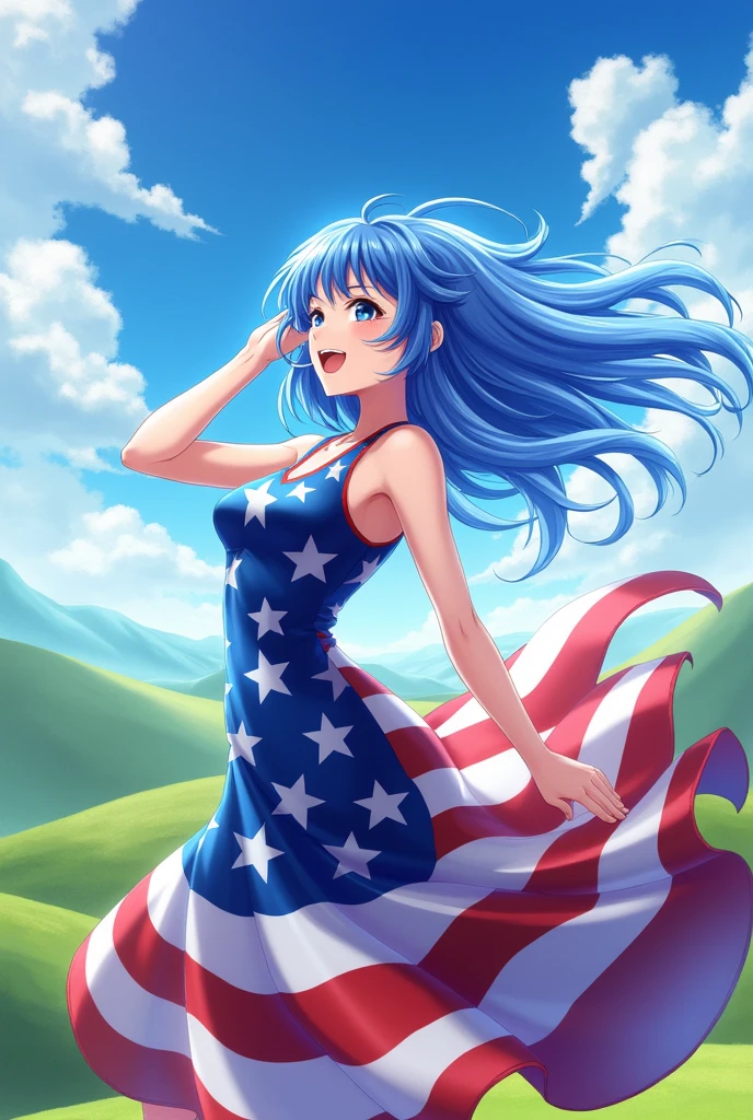 Create Nejire Hado (The character of my hero academy) With a flag or dress from the United States