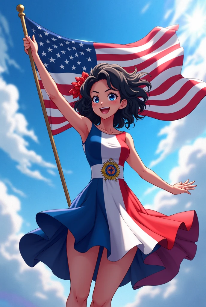 Create Nejire Hado (The character of my hero academy) With a flag and a dress from the United States and the Republic Dominican