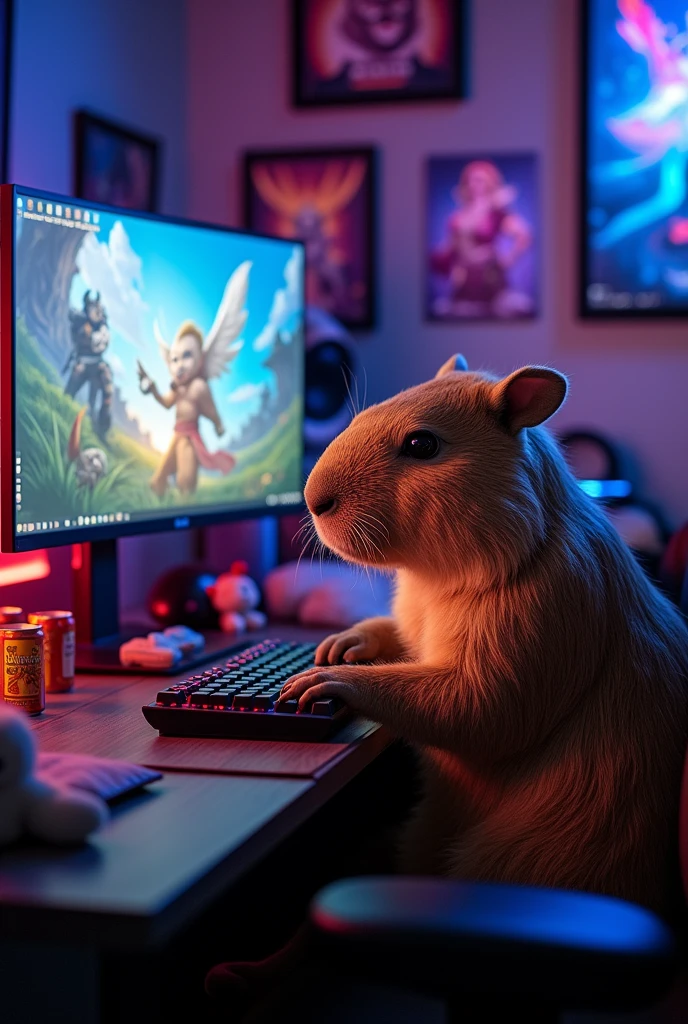 Un capybara jugando league of Legends 