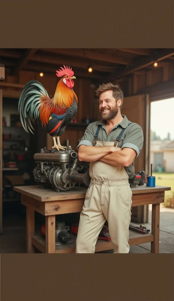 Rooster and mechanic