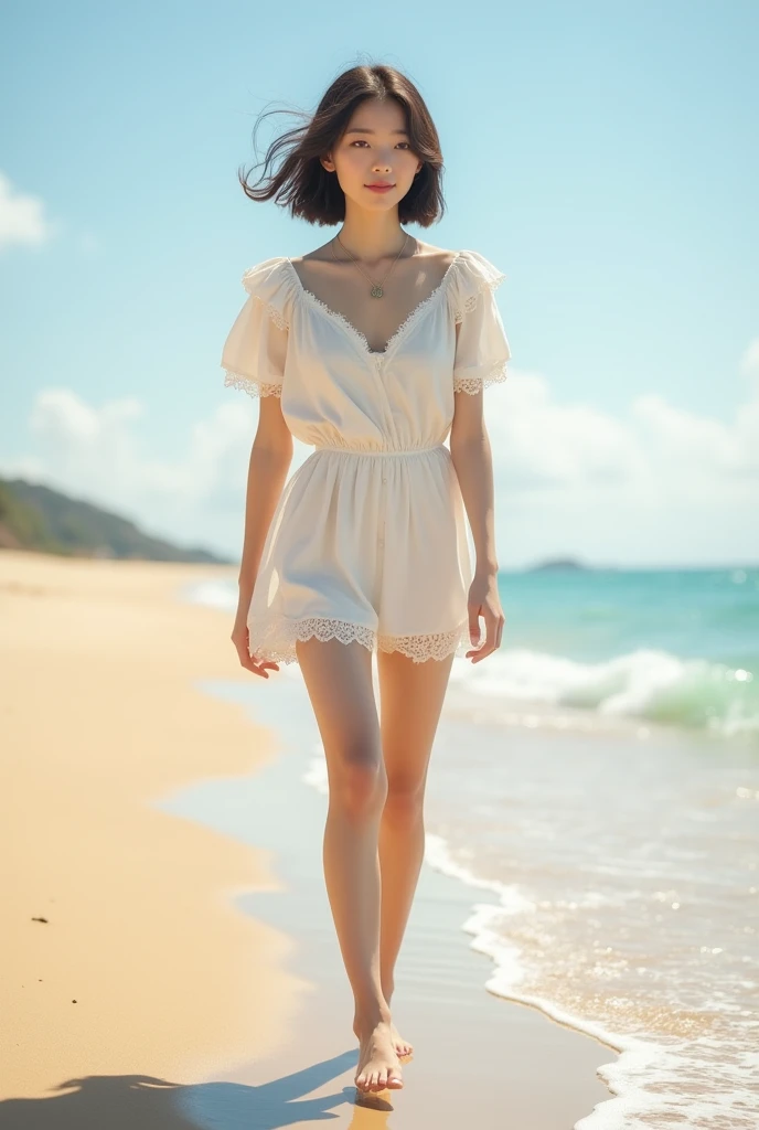 (masterpiece), (Highest quality), (Very detailed),(Disheveled Hair),(shape), (One Girl), (Summer clothes), Are standing, Fashion Model, View your audience, (interview), (Beach),Beautiful details, Delicate and beautiful face, floating,(High saturation),(Colorful splashes),Colorful bubbles,(The Shining), Focus on the face, Hair Ring, Floating Flowers, Floating Hair, (The Shining), Best lighting, Best Shadow,
