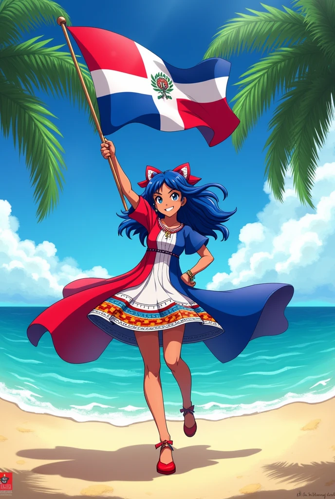 Create Nejire Hado (The character of my hero academy) With a flag and a dress from the Republic Dominican