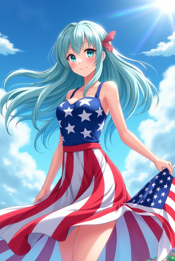 Create Nejire Hado (The character of my hero academy) NejIre hado With a flag and a dress from the United states 