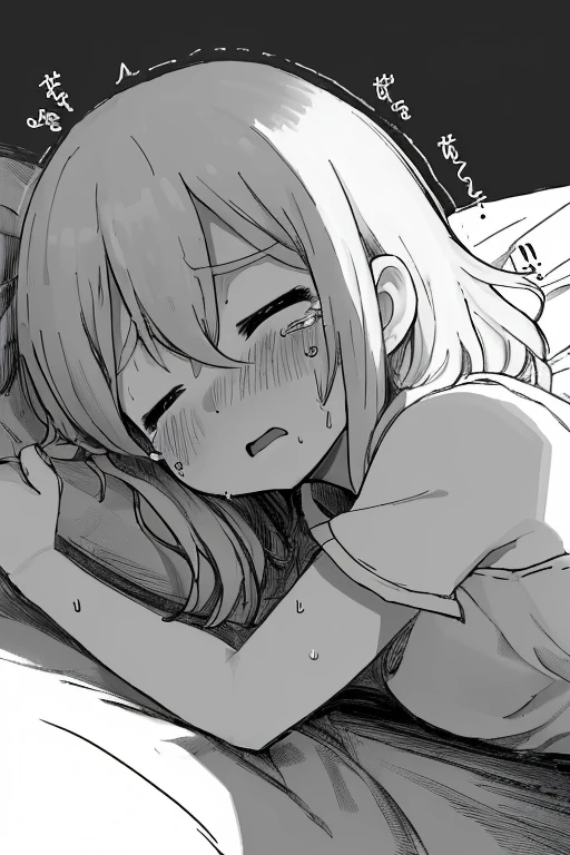 Lying in bed, blushing, with drool, sweat, and tears, eyes closed、カラフルなストライプの脱衣ポケモントレーナー♀の2人が体を掴まれ痙攣する