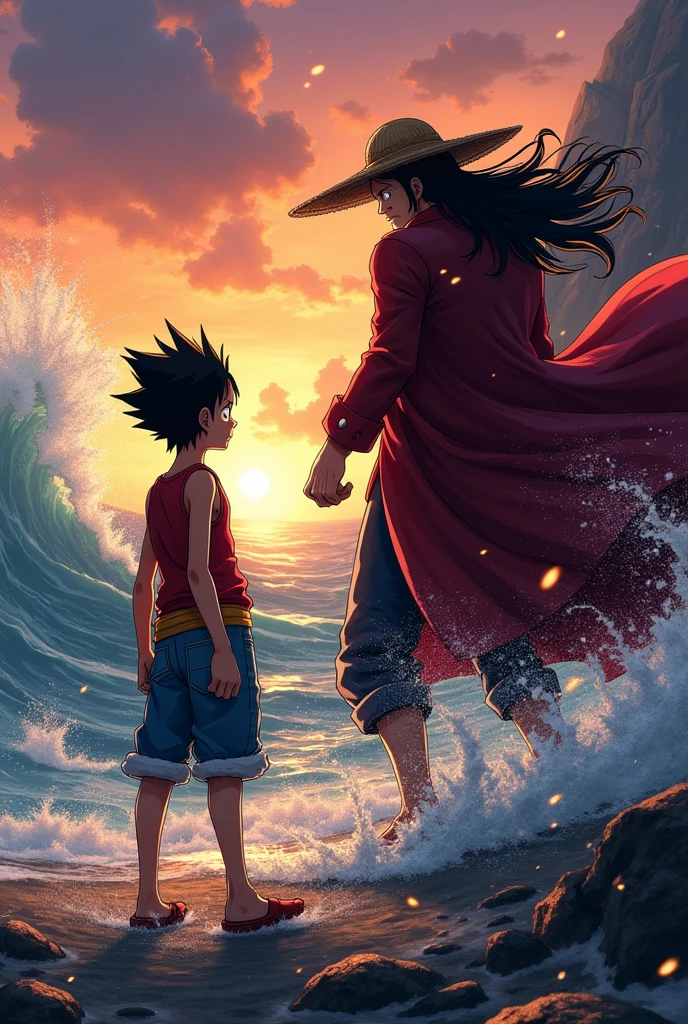 un luffy peleando con shanks