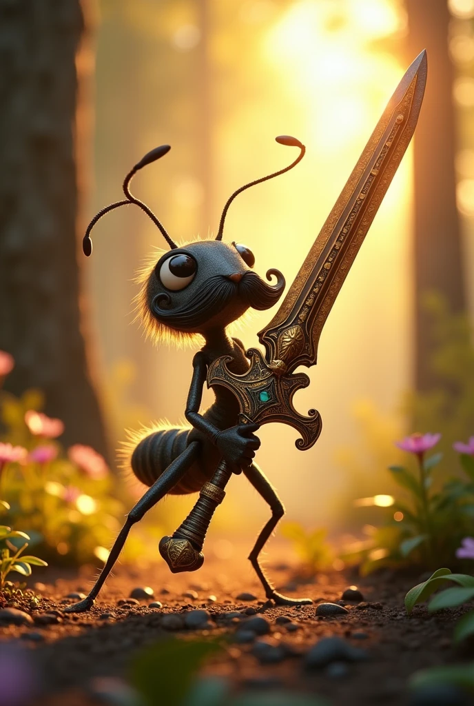 A mustache ant holding the Blade of Olympus from the God of War saga