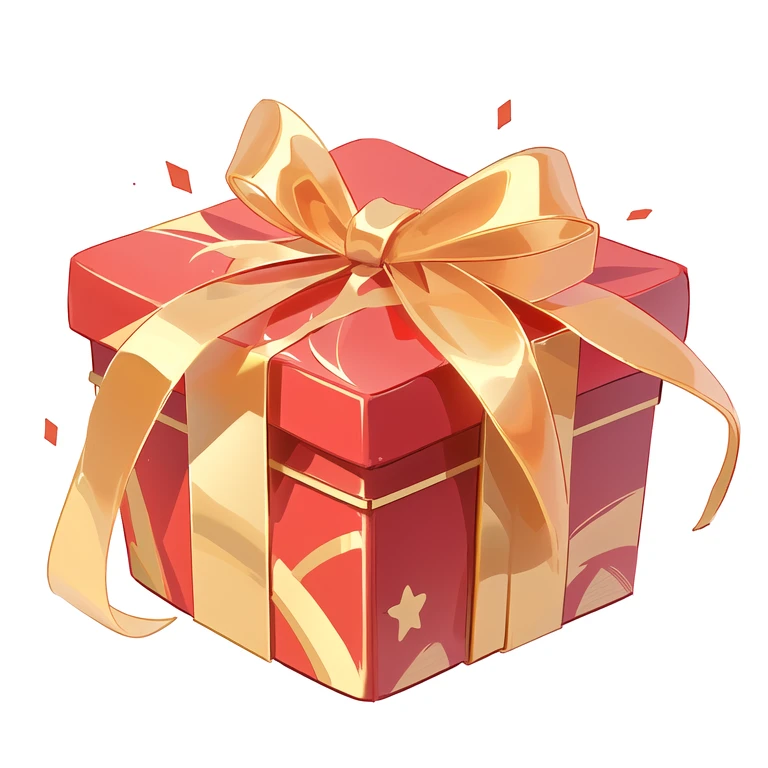 There is a red gift box，With a golden bow on top, Gift, giving Gift to people, made in illustrator, Gift, author：Matsumoto Daiyo, birthday wrapped Gift, By Shuwen Tianxiang, 拿着Gift, Drawn image, 8K!!, Ribbon, No gradient, author：Michinari Kono, Art for Beginners