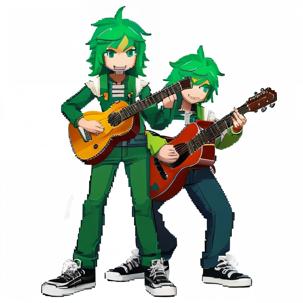 Pixel art,guitar,Green Hair,male