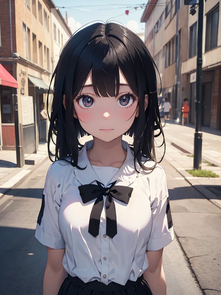Old body portrait of a beautiful girl、Delicate、detaileds、masterpiece、Real Stick, ((1 little young girl)), 3D background、Backgrounds with depth、Realistically exaggerate changes in material texture、Exaggeration of gloss、The best transcendental virtuosity, flat breasts, junior high school uniform, 13 years old