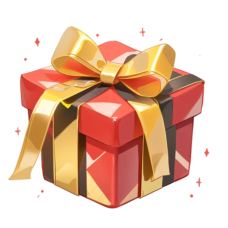 There is a red gift box，With a golden bow on top, Gift, giving Gift to people, made in illustrator, Gift, author：Matsumoto Daiyo, birthday wrapped Gift, By Shuwen Tianxiang, 拿着Gift, Drawn image, 8K!!, Ribbon, No gradient, author：Michinari Kono, Art for Beginners