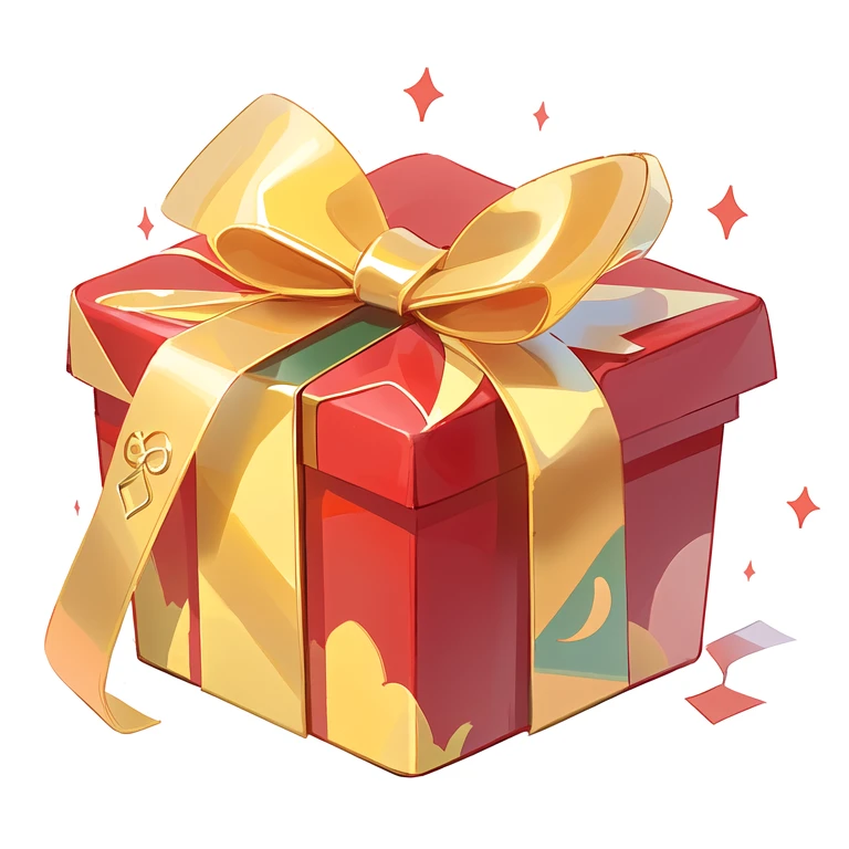 There is a red gift box，With a golden bow on top, Gift, giving Gift to people, made in illustrator, Gift, author：Matsumoto Daiyo, birthday wrapped Gift, By Shuwen Tianxiang, 拿着Gift, Drawn image, 8K!!, Ribbon, No gradient, author：Michinari Kono, Art for Beginners