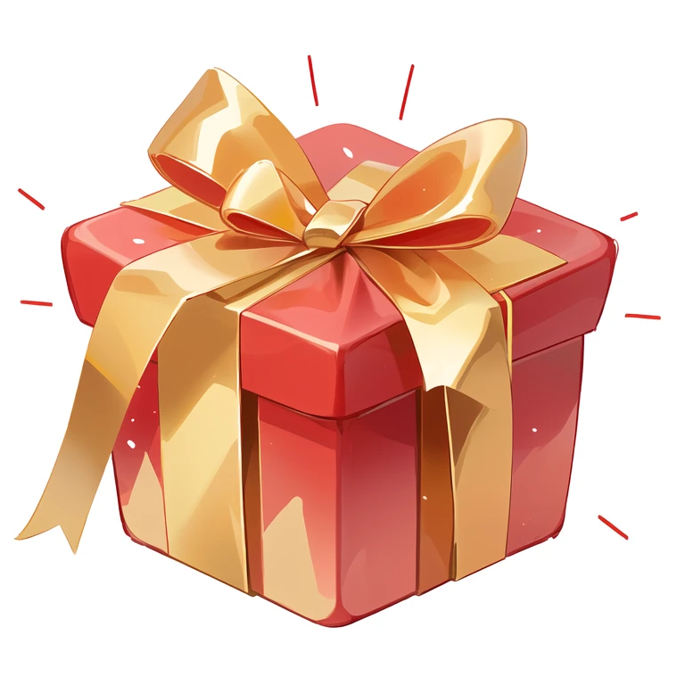 There is a red gift box，With a golden bow on top, Gift, giving Gift to people, made in illustrator, Gift, author：Matsumoto Daiyo, birthday wrapped Gift, By Shuwen Tianxiang, 拿着Gift, Drawn image, 8K!!, Ribbon, No gradient, author：Michinari Kono, Art for Beginners