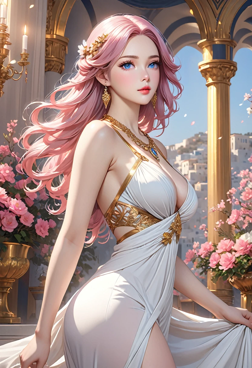 **SERAPHIC oil painting of {the beautiful and unique Goddess Aphrodite}, silky splendor, heavenly charm, pastel colored accents --ar 16:9 --stylize 250 --strange 25 --raw style**