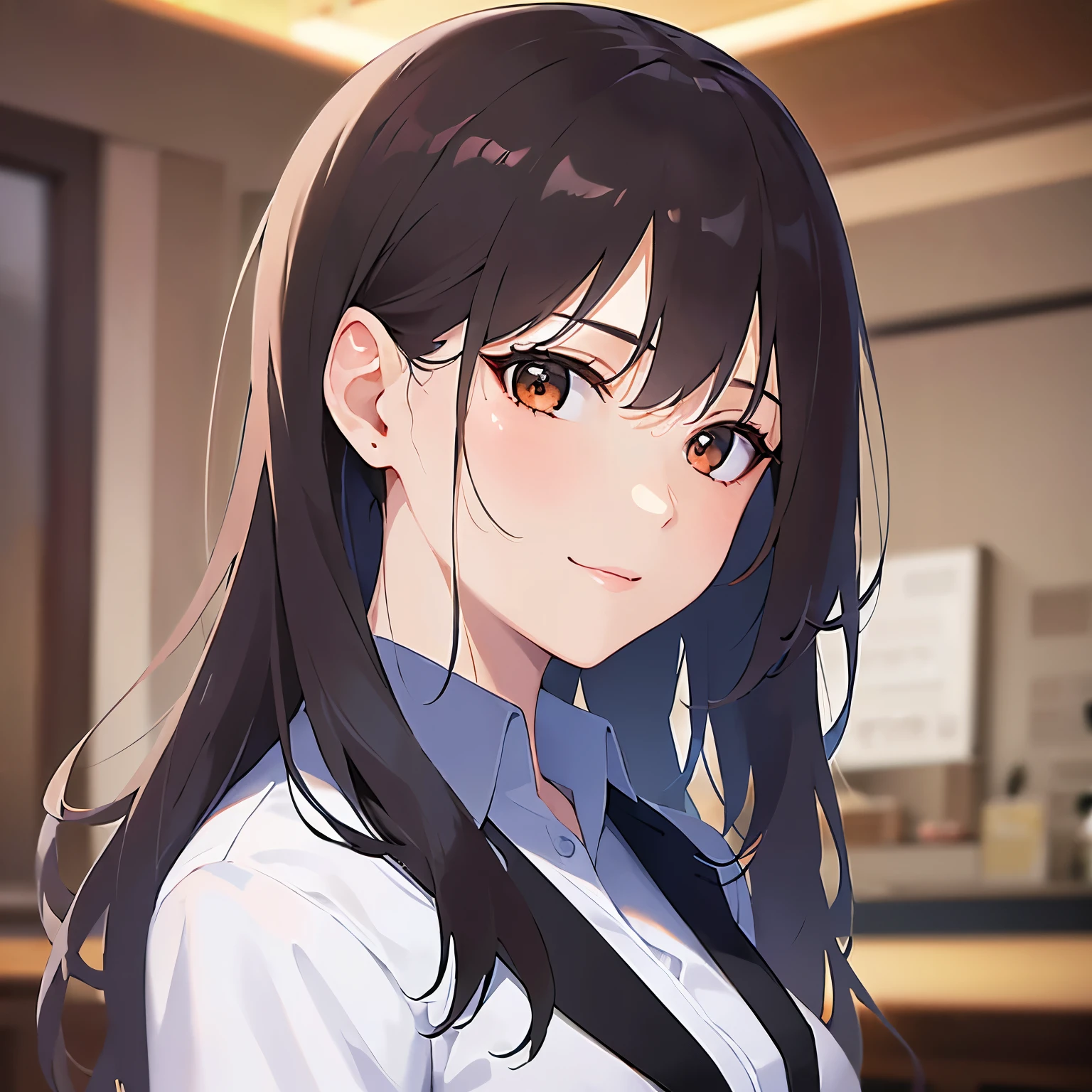（looking at viewer:1.5）Upper Body, head tilt,Side shot、
Realistic, real person, (pale skin: 1.2), RAW photo, photorealistic, shiny skin, shiny hair、(A 25-year-old woman with medium-length hair and bangs) and (wavy hair) and (brown hair) and (orange eyes) ,
(Wearing a business suit:1.5) and (Wearing a white collared shirt)、
smile,The background is also the inside of a night izakaya.、(alone:1.5)