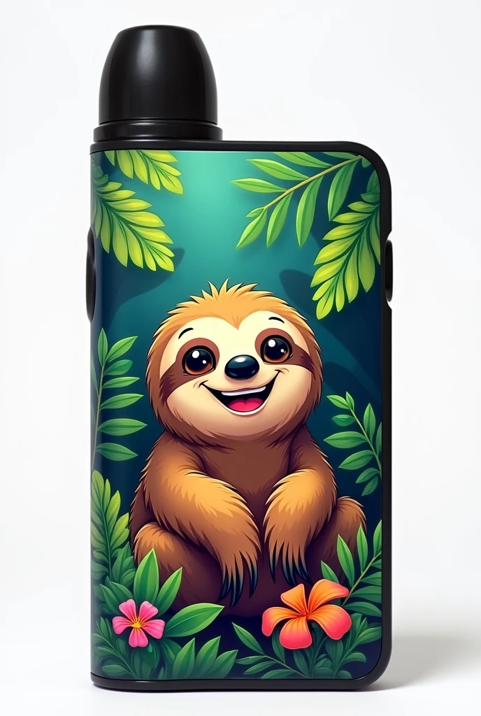 A disposable vape with a picture of a smiling sloth on it