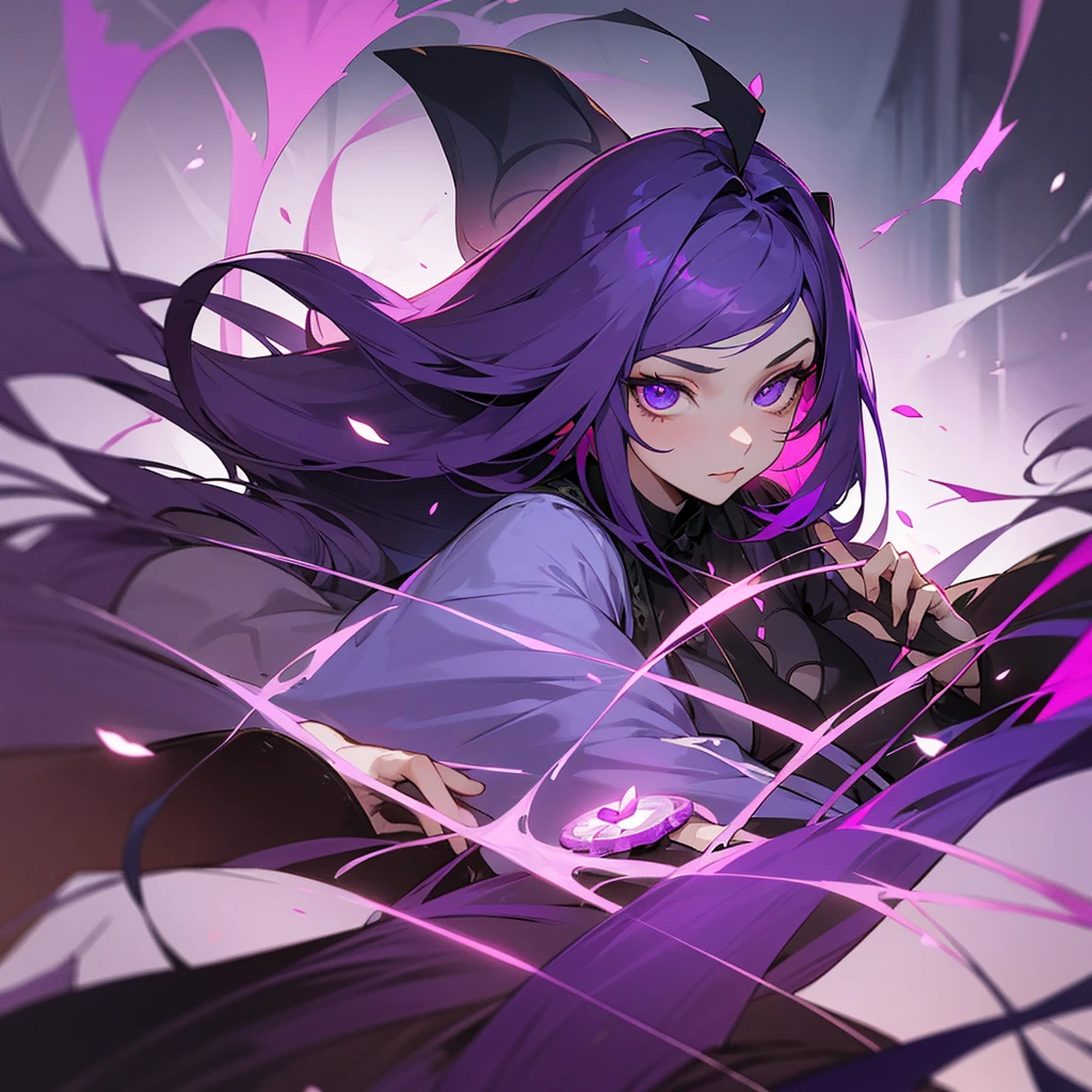 Orchid Treves
Appearance: and a refined girl with exotic features and long purple hair, arranged around her head, Like the petals of an orchid. Her eyes are blue-violet.
Personality: Mysterious and intelligent, she loves solving puzzles. Her strength is to instill fear in her enemies with her eyes.