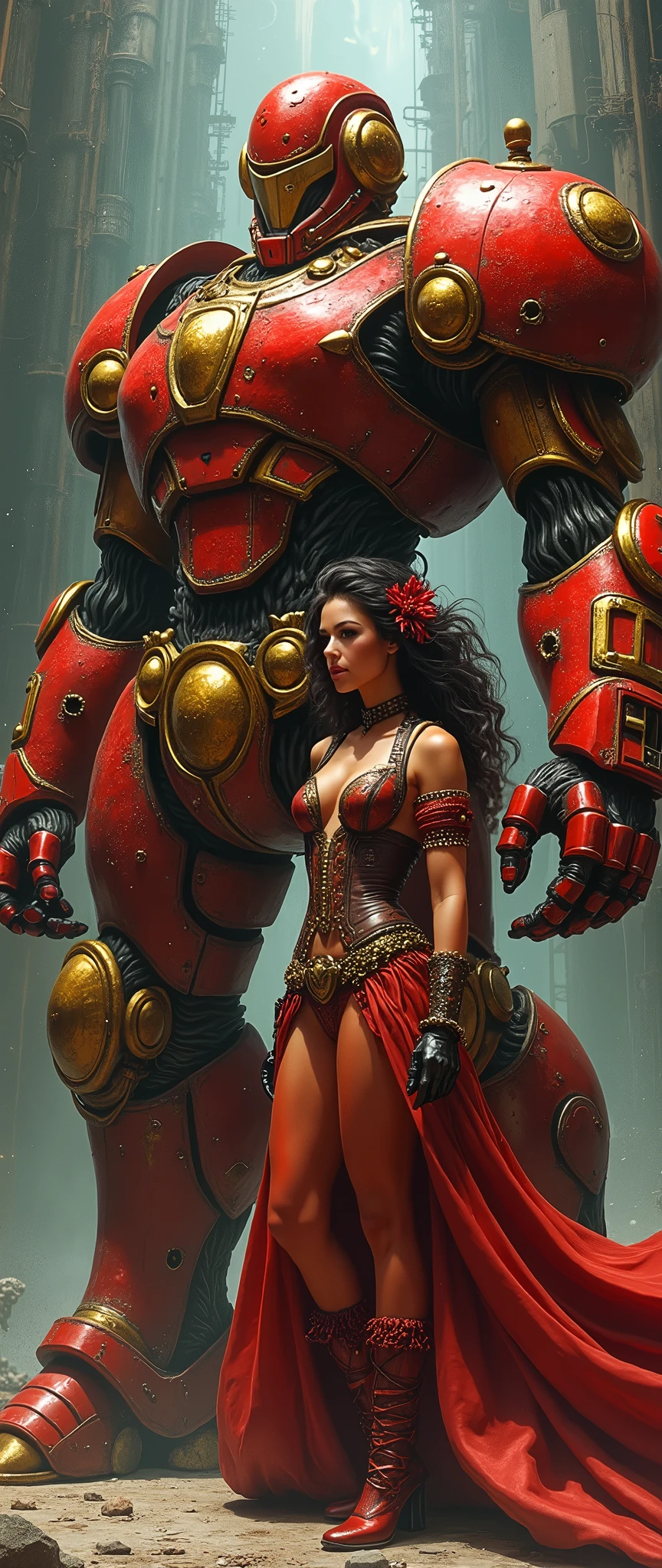 Beautiful girl short black hair green eyes smiling painted like a clown short hair blue eyes BBW big ass big lingerie high stockings boots muscled lifts a tank over her head with super strength while the projectiles and bombs and bullets fired at her bounce off her with no effect her whole body is hit with flashes of light and smoke from bullets and explosions