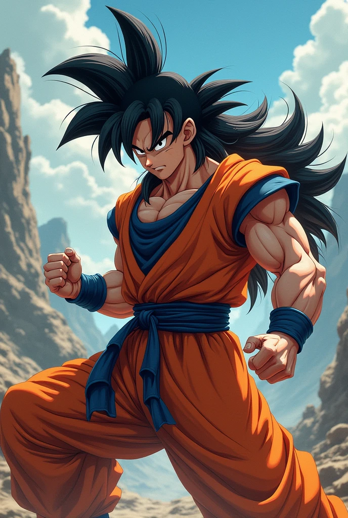 Goku with long thin hair, huge black nails, you have big and dark nails