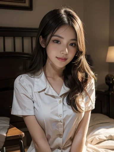 (1girl:1.3), Masterpiece, Best quality, amazing beauty, 4K, absurdres, finely detail, super detailed eye, perfect anatomy, official art, cinematic lighting, BREAK, school, School, silky medium long hair, black hair, super shiny detailed brown eyes, Staring Intently, Turning Head Away, open-mouth, closed-mouth smile, shy face, BREAK , big breasts, white skin, pale skin, Are standing, standing, full body, BREAK , (school uniform:1.2), BREAK,()