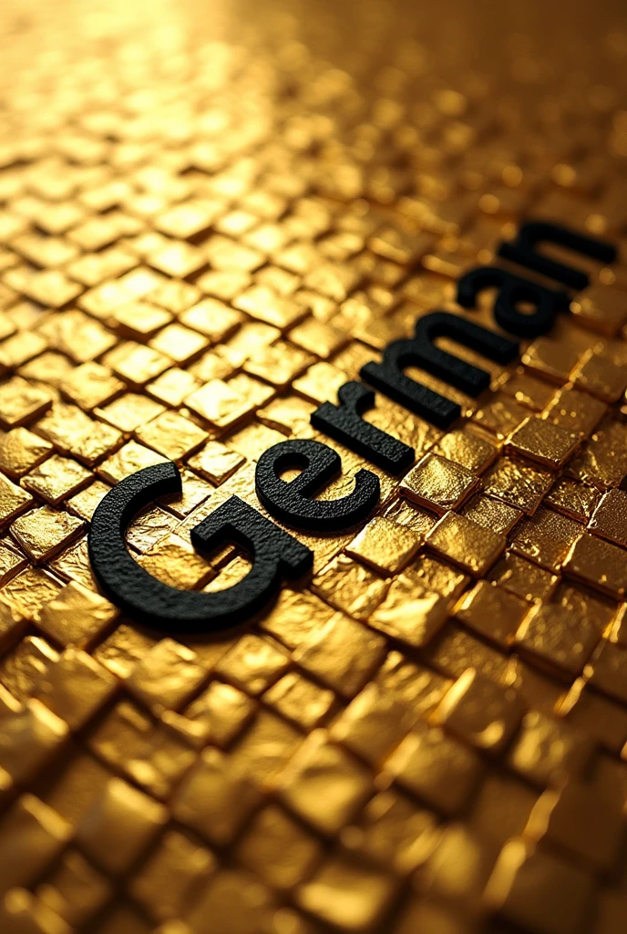Gold foil is cut into 50 equal squares all pasted and aligned on the whole. On it's top right side is a black lettering that says "German".