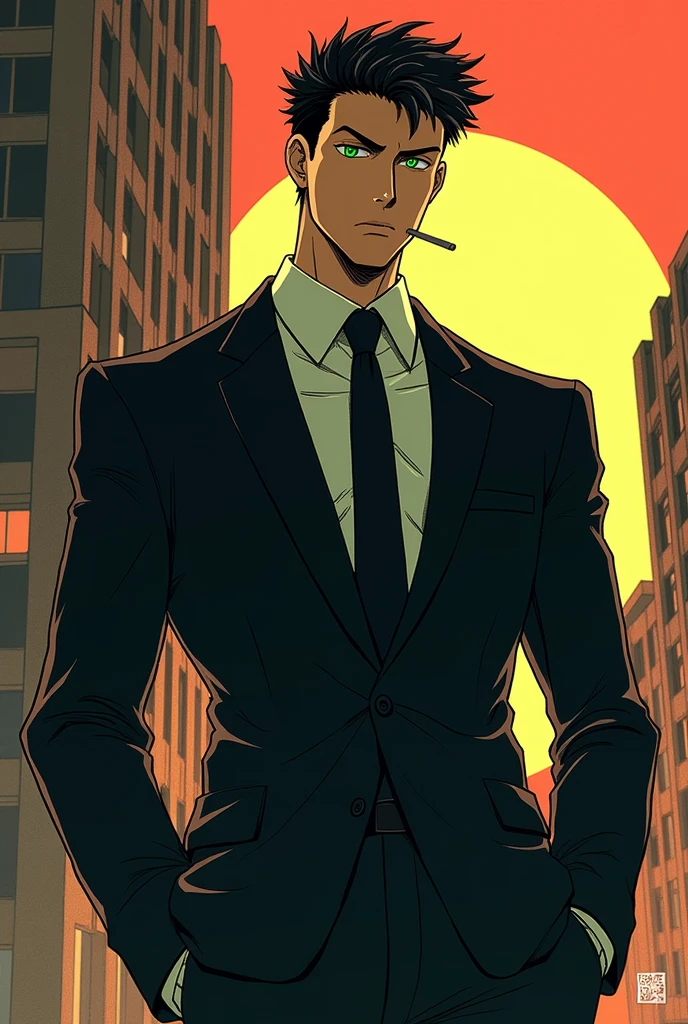 generates a grown man, wearing suit, with Scottish features, redhead and smoking a cigarette, He's strong