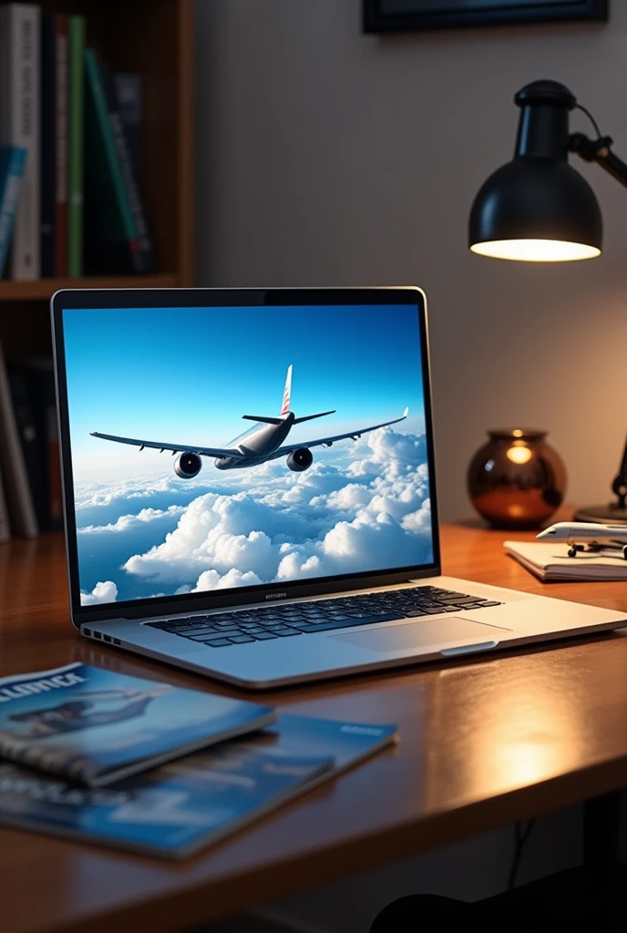 Create a laptop that has a plane as the wallpaper
